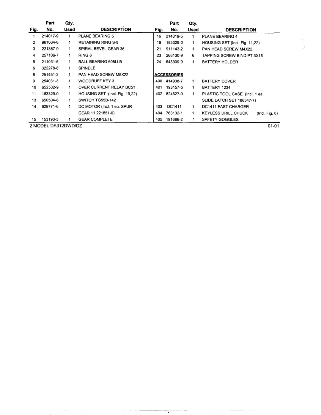 Makita DA312DWD, DA312DZ manual Description, Accessories 