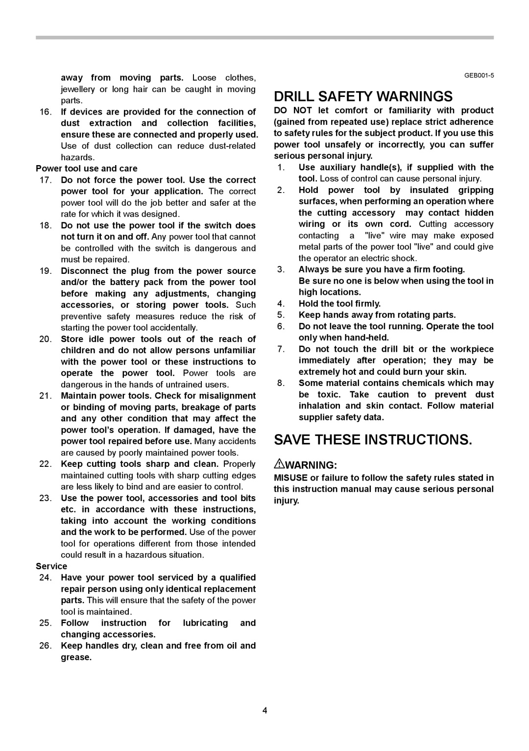 Makita DA4030, DA4031 instruction manual Drill Safety Warnings 