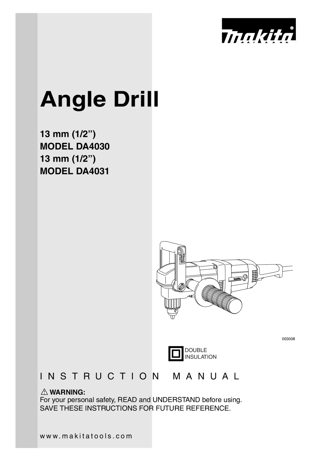 Makita DA4031, DA4030 instruction manual Angle Drill 