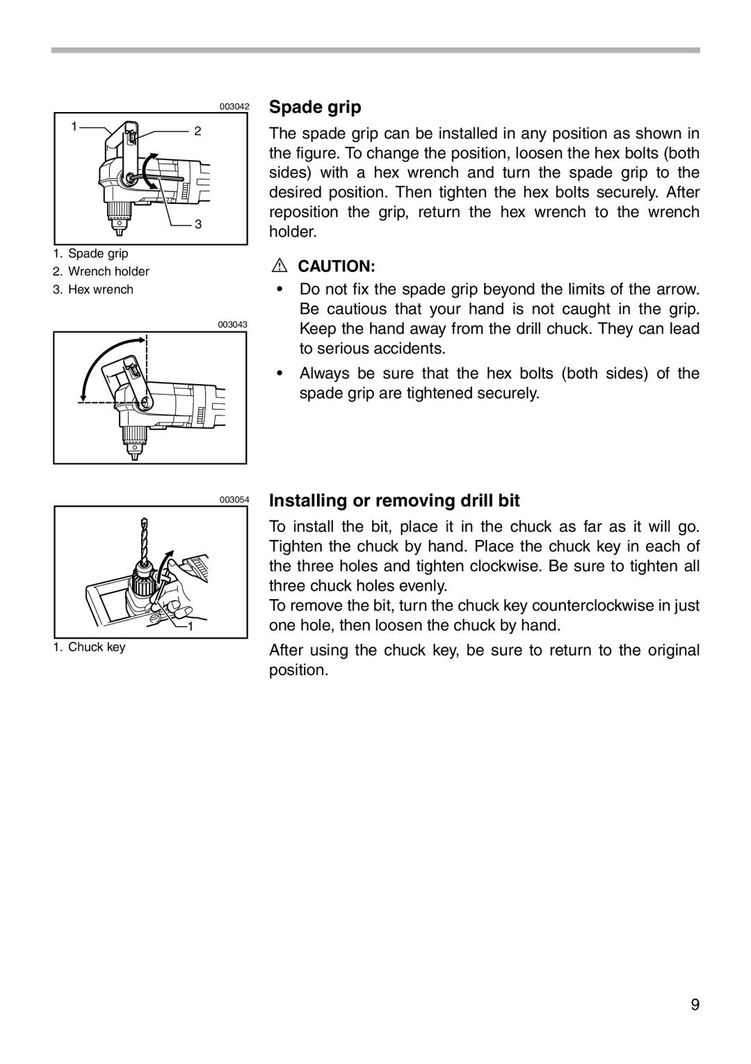 Makita DA4031, DA4030 instruction manual Spade grip, Installing or removing drill bit 