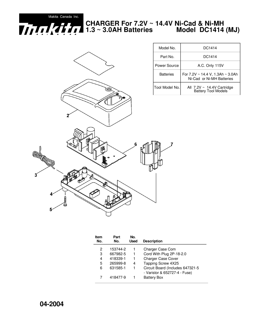 Makita DC1414 (MJ) manual 04-2004 