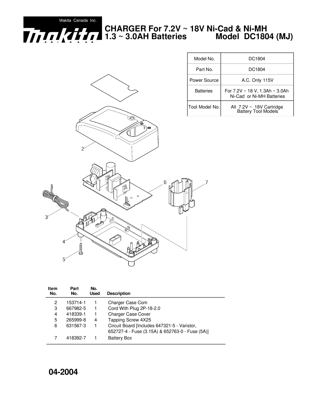 Makita DC1804 (MJ) manual 04-2004 