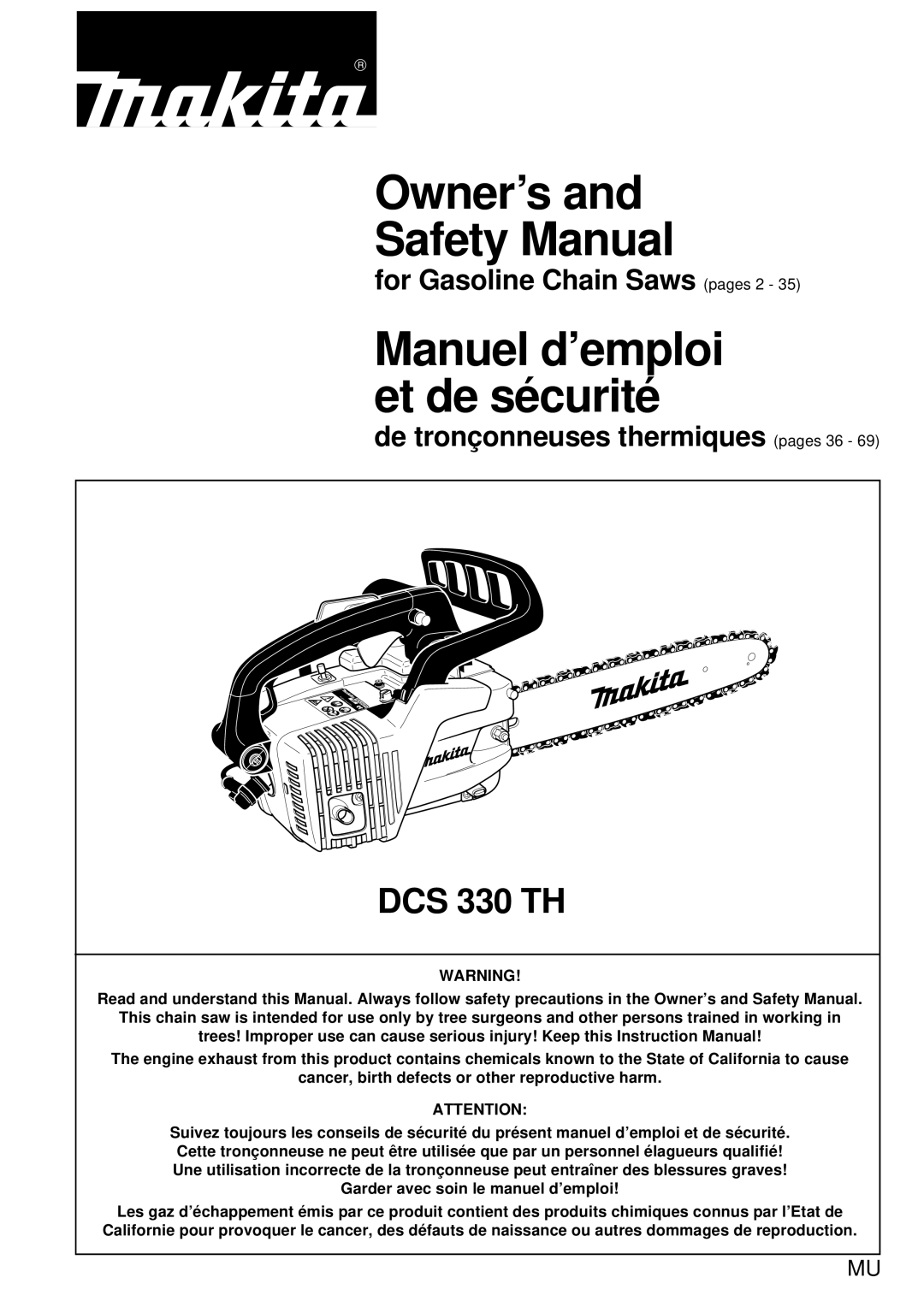 Makita DCS 330 TH instruction manual Owner’s Safety Manual 