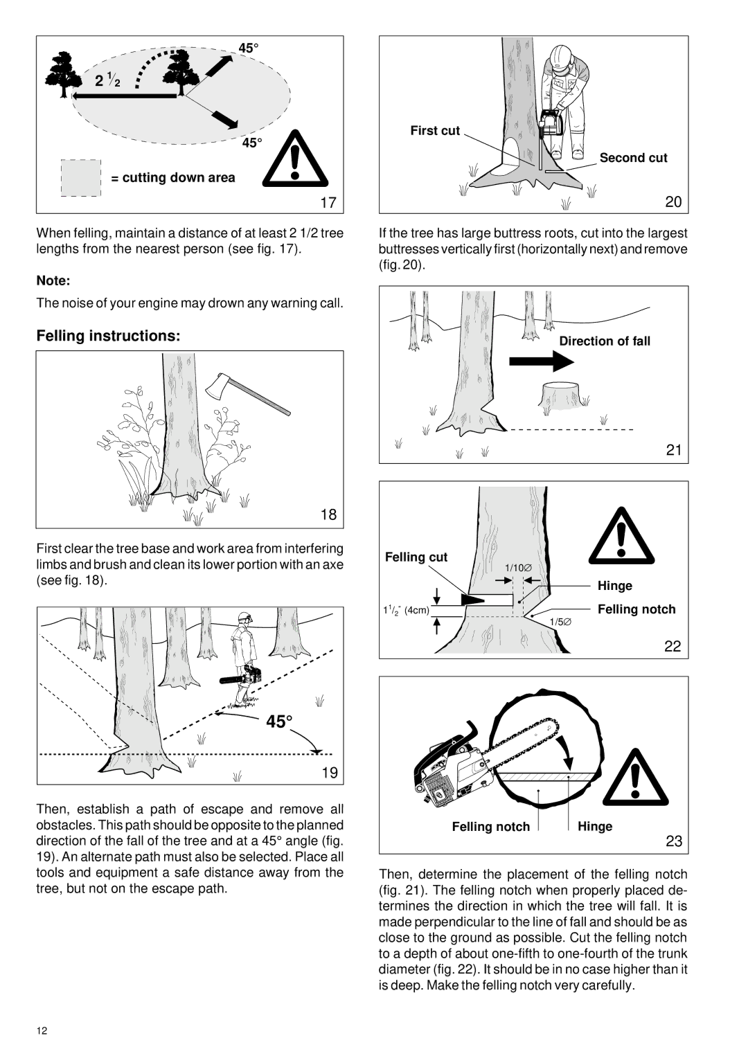 Makita DCS 330 TH instruction manual Felling instructions, = cutting down area 