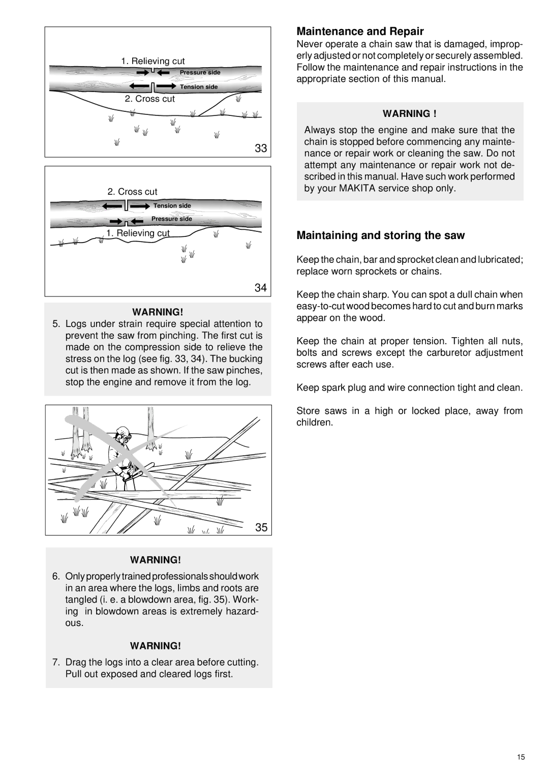 Makita DCS 330 TH instruction manual Maintenance and Repair, Maintaining and storing the saw 