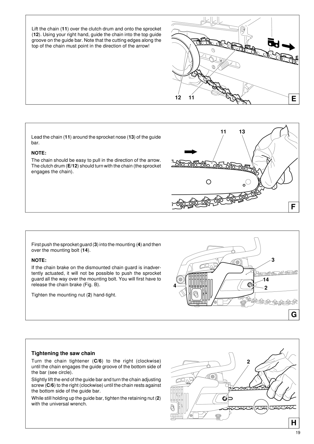 Makita DCS 330 TH instruction manual Tightening the saw chain 