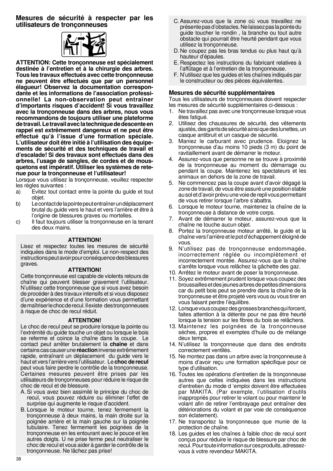 Makita DCS 330 TH instruction manual Mesures de sé curité supplé mentaires 