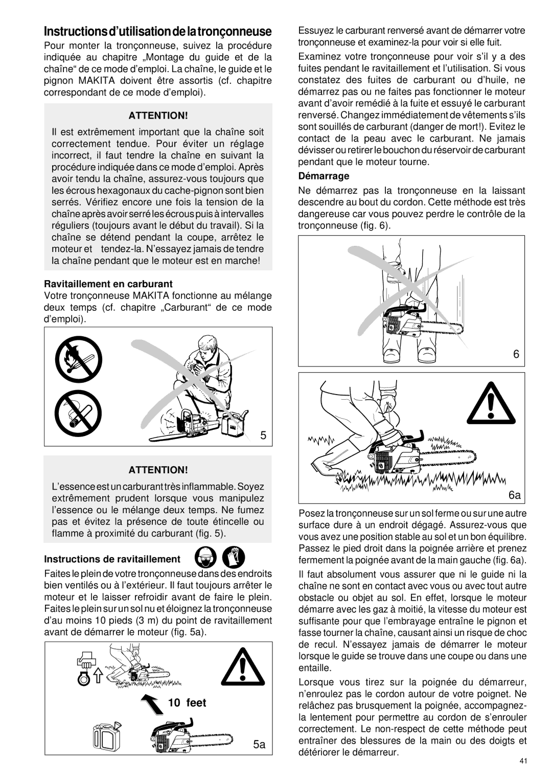 Makita DCS 330 TH instruction manual Ravitaillement en carburant, Instructions de ravitaillement, Dé marrage 