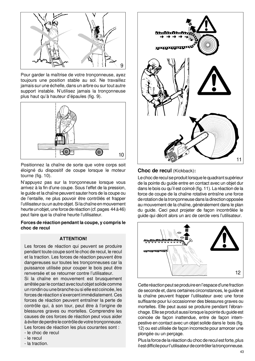 Makita DCS 330 TH instruction manual Choc de recul Kickback 