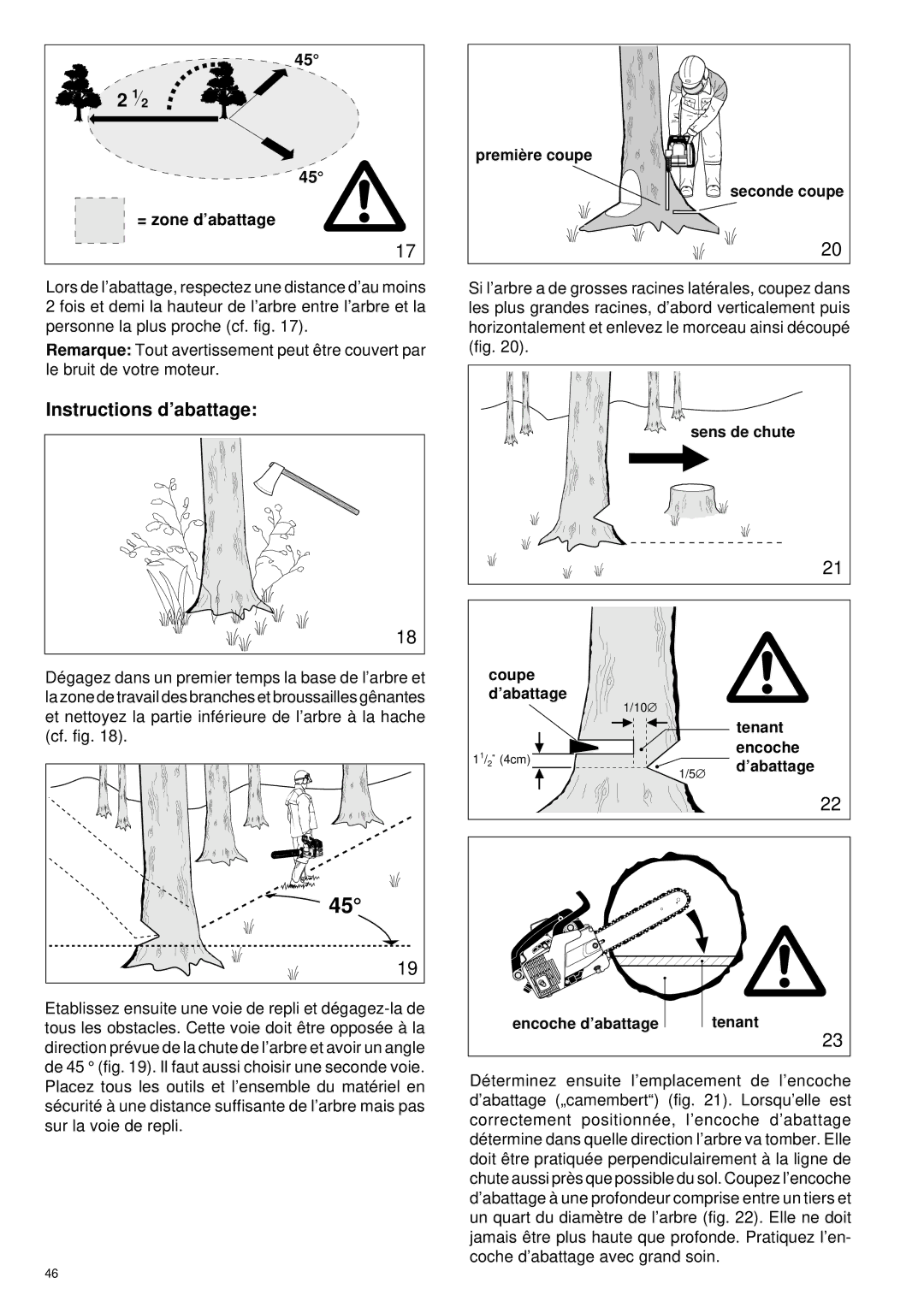 Makita DCS 330 TH instruction manual Instructions d’abattage, = zone d’abattage 