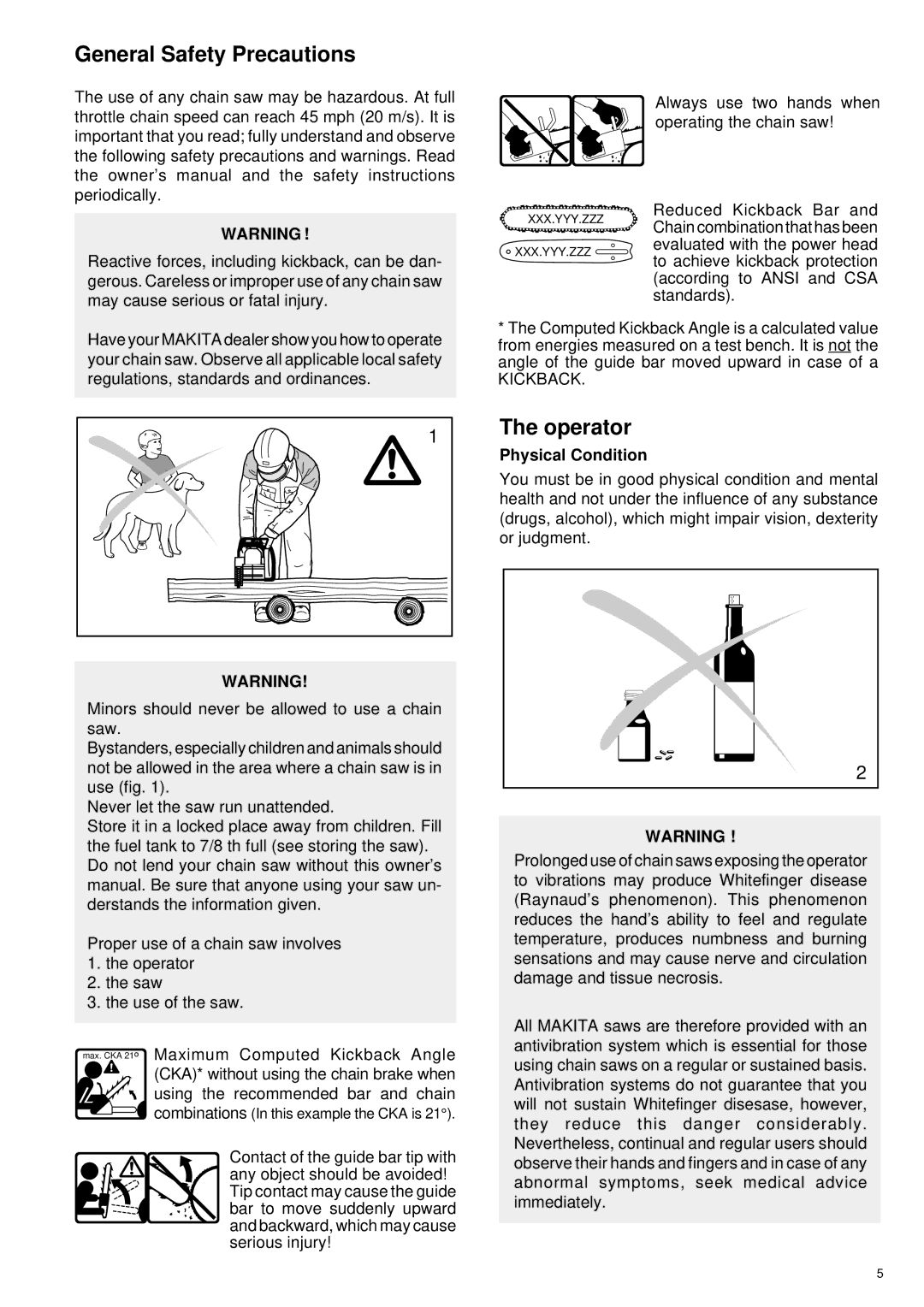 Makita DCS 330 TH instruction manual General Safety Precautions, Operator, Physical Condition 