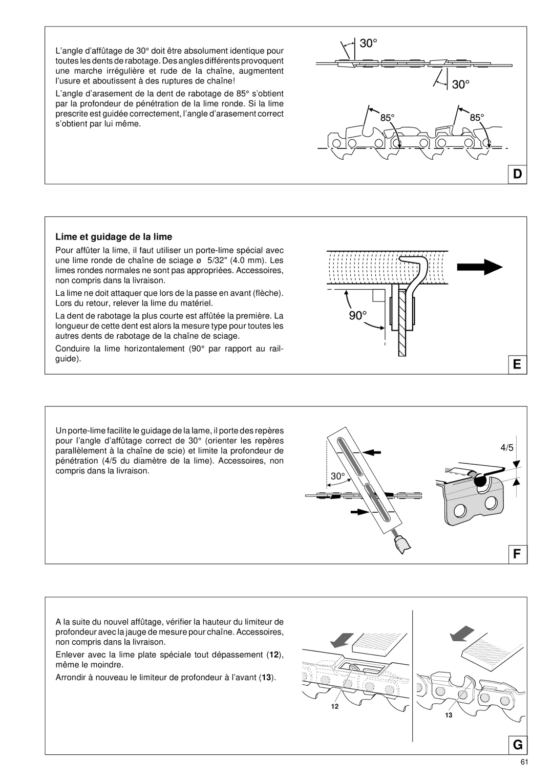 Makita DCS 330 TH instruction manual Lime et guidage de la lime 