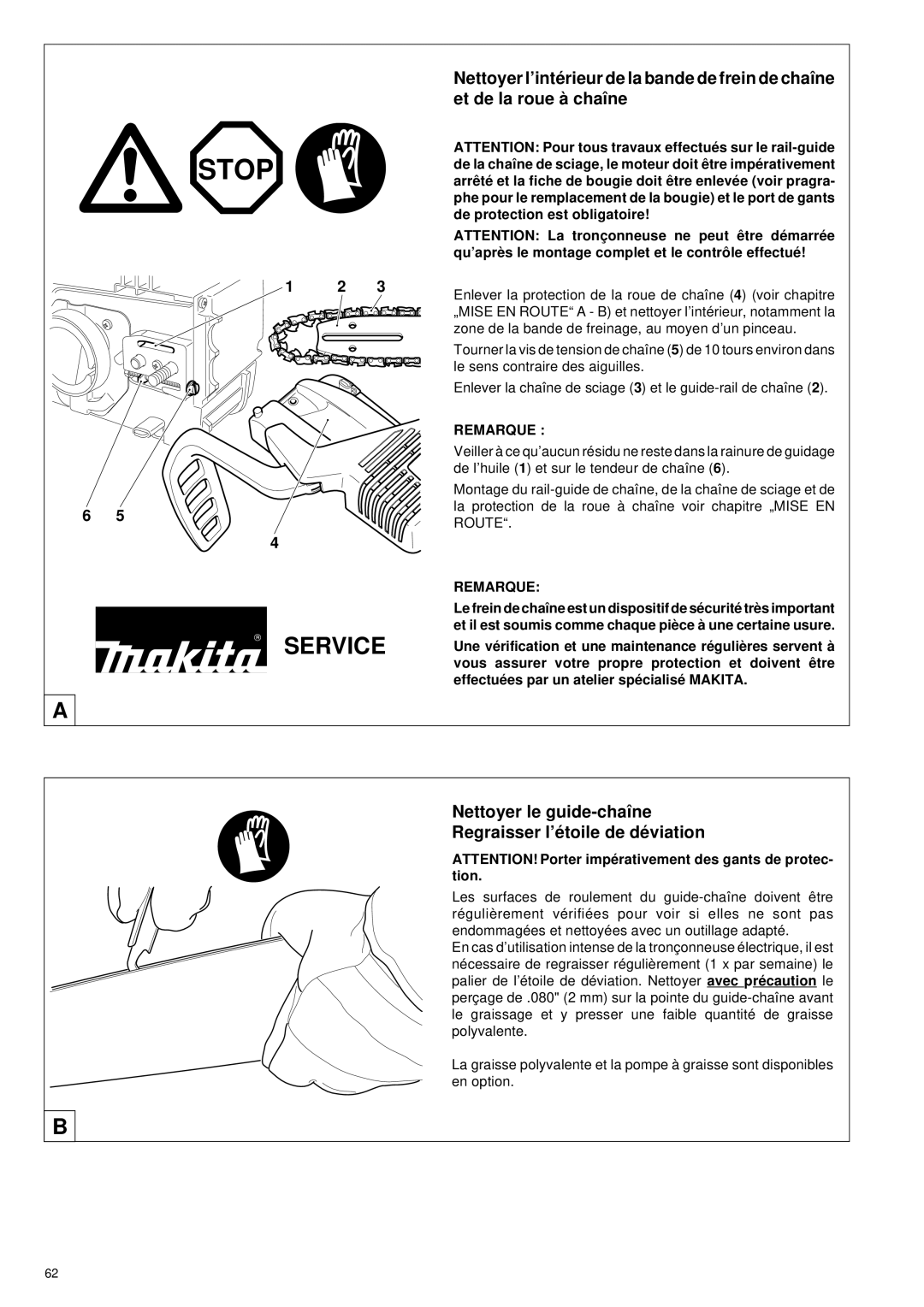 Makita DCS 330 TH instruction manual Nettoyer le guide-chaîne Regraisser l’é toile de dé viation 