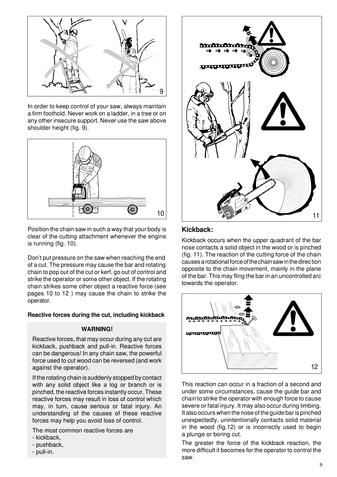 Makita DCS 330 TH instruction manual Kickback, Reactive forces during the cut, including kickback 