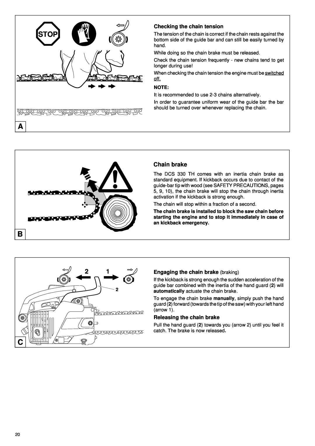 Makita DCS 330 TH instruction manual Stop, Chain brake 