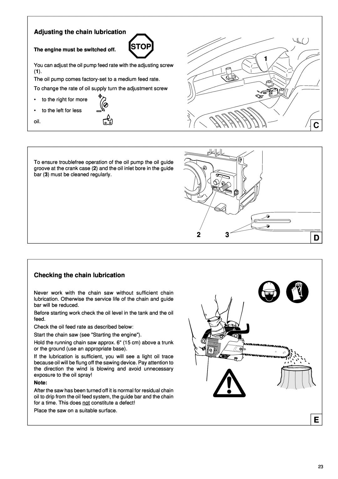 Makita DCS 330 TH instruction manual Adjusting the chain lubrication, Checking the chain lubrication, Stop 