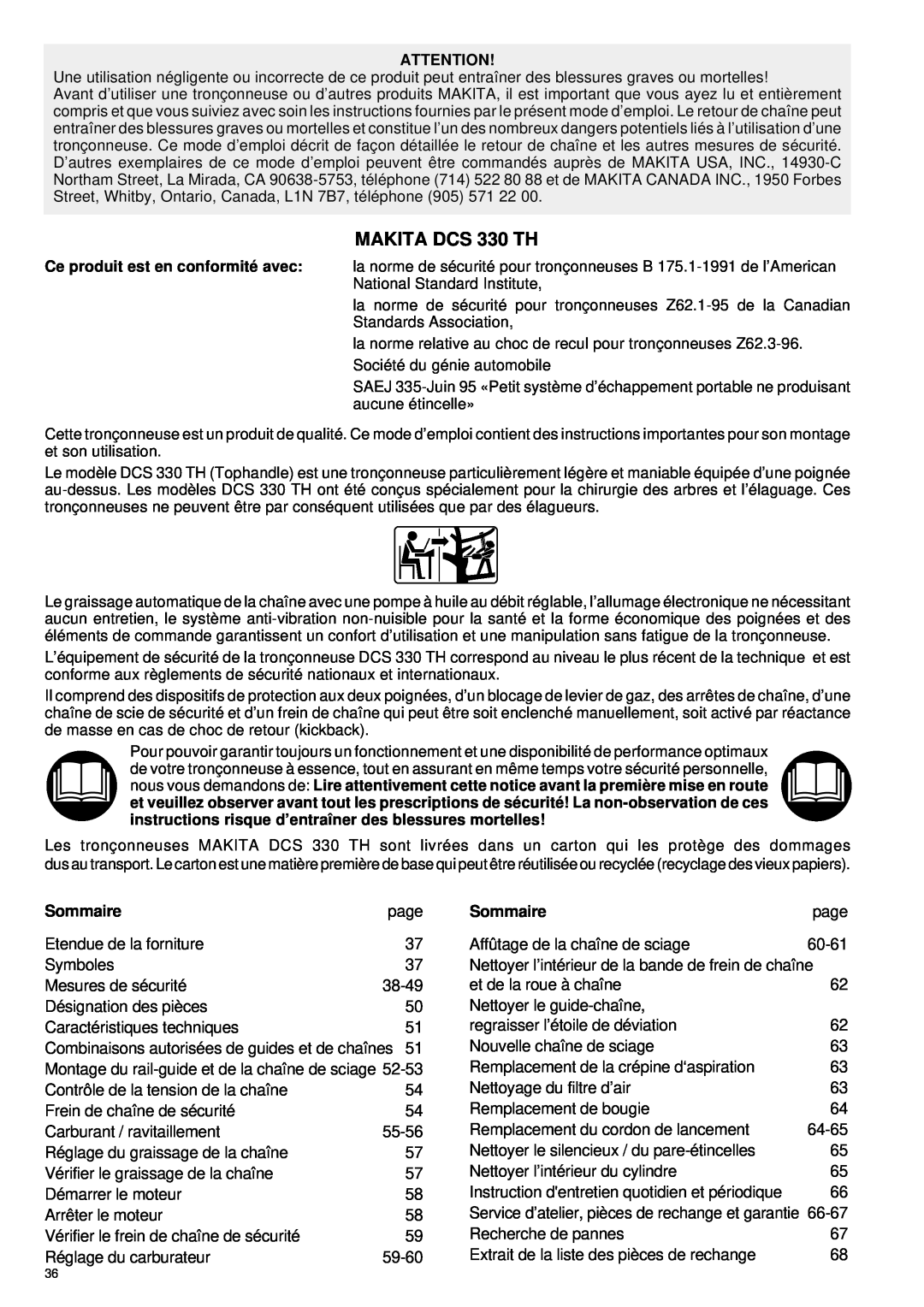 Makita instruction manual MAKITA DCS 330 TH, Sommaire 