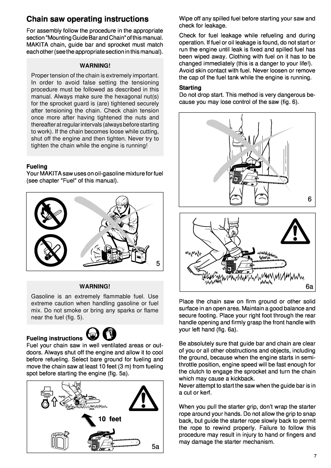 Makita DCS 330 TH instruction manual Chain saw operating instructions, feet 