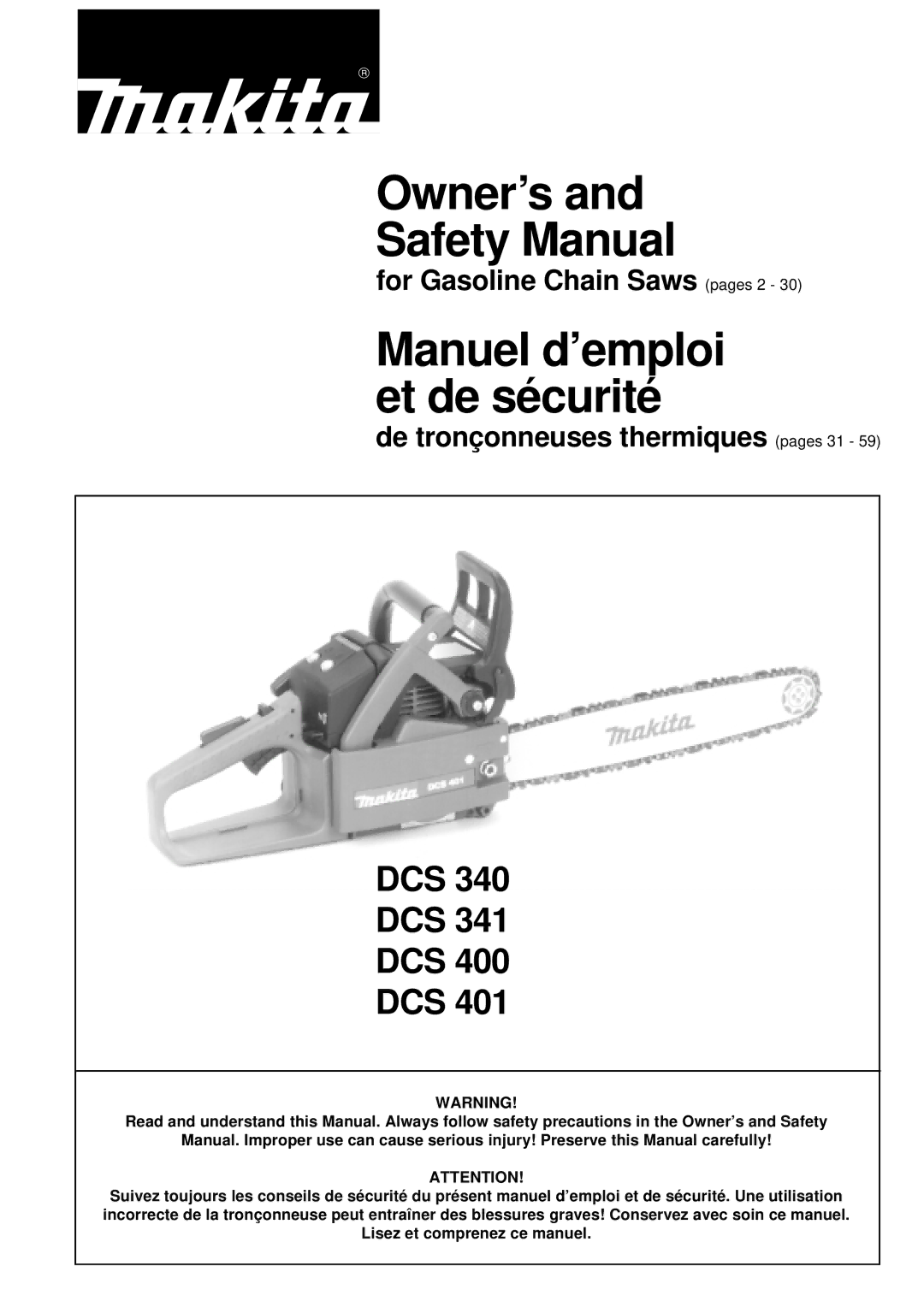 Makita DCS 400, DCS 401, DCS 340, DCS 341 manual Owner’s Safety Manual 