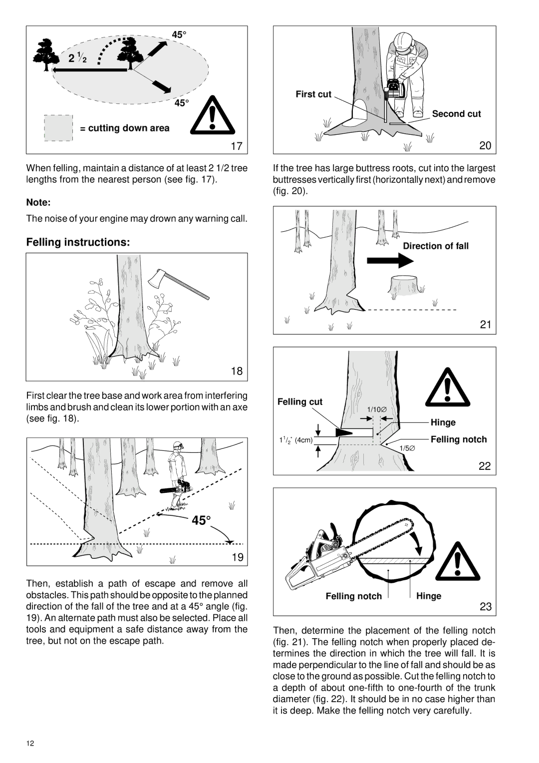 Makita DCS 401, DCS 400, DCS 340, DCS 341 manual Felling instructions, = cutting down area 