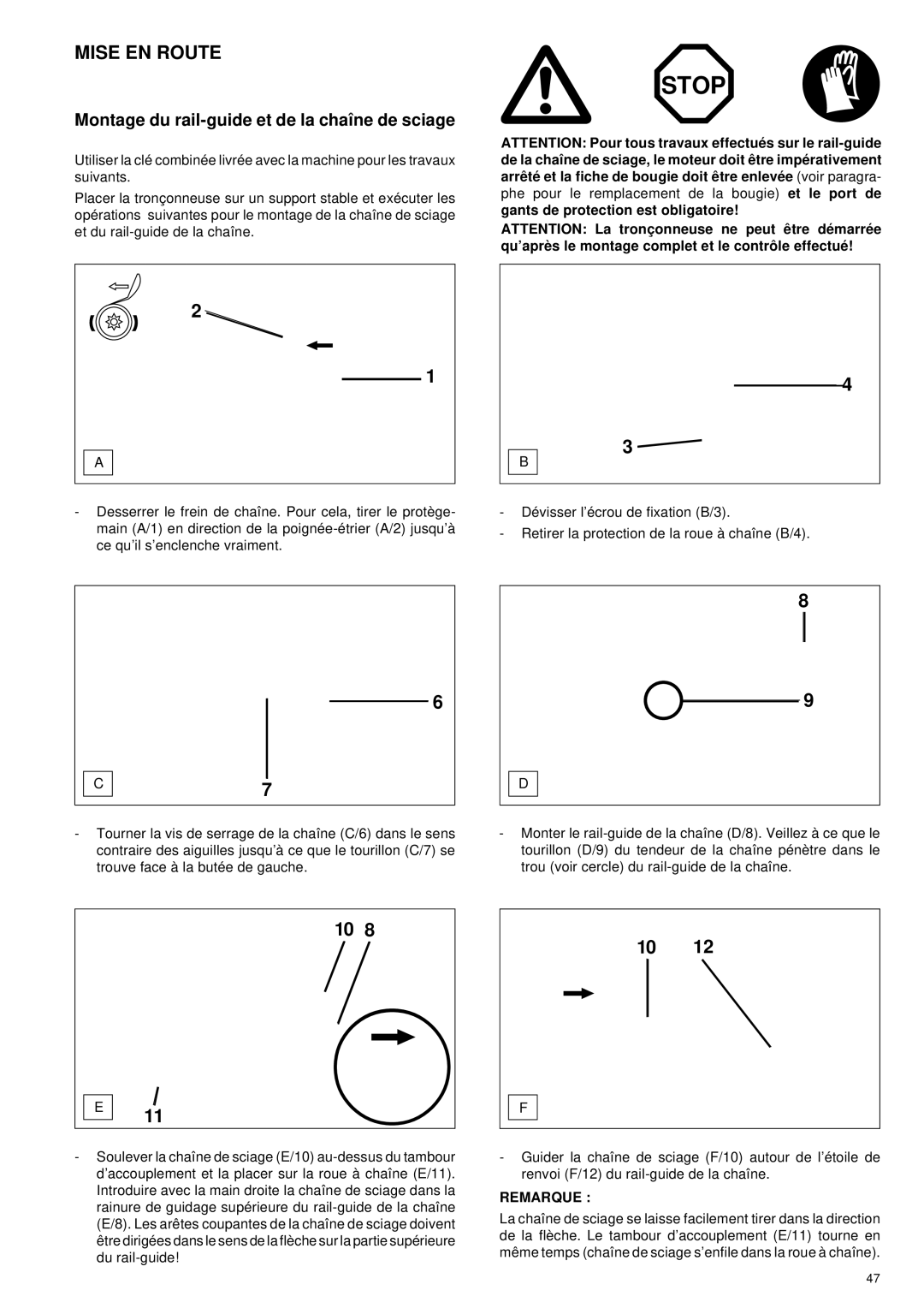 Makita DCS 341, DCS 401, DCS 400, DCS 340 manual Mise EN Route, Montage du rail-guide et de la chaîne de sciage 