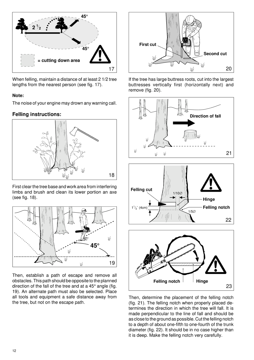 Makita DCS 6800I, DCS 6000I manual Felling instructions, = cutting down area 