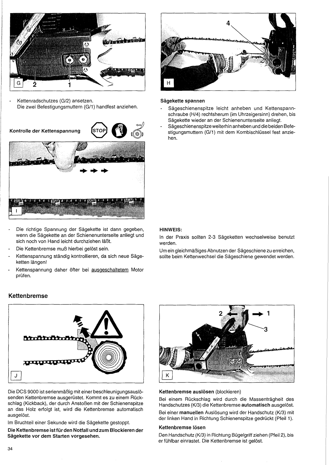 Makita DCS 9000 manual Kettenbremse auslosen blockieren 