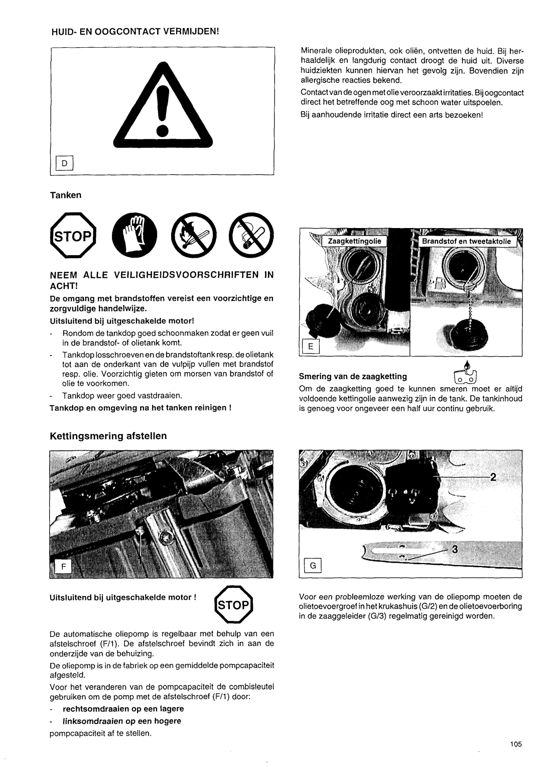 Makita DCS 9000 manual HUID- EN Oogcontactvermijden, Kettingsmering afstellen 