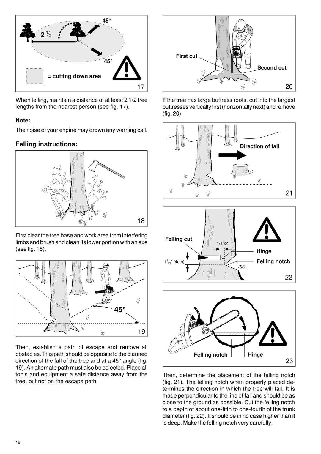 Makita DCS34 manual Felling instructions, = cutting down area 