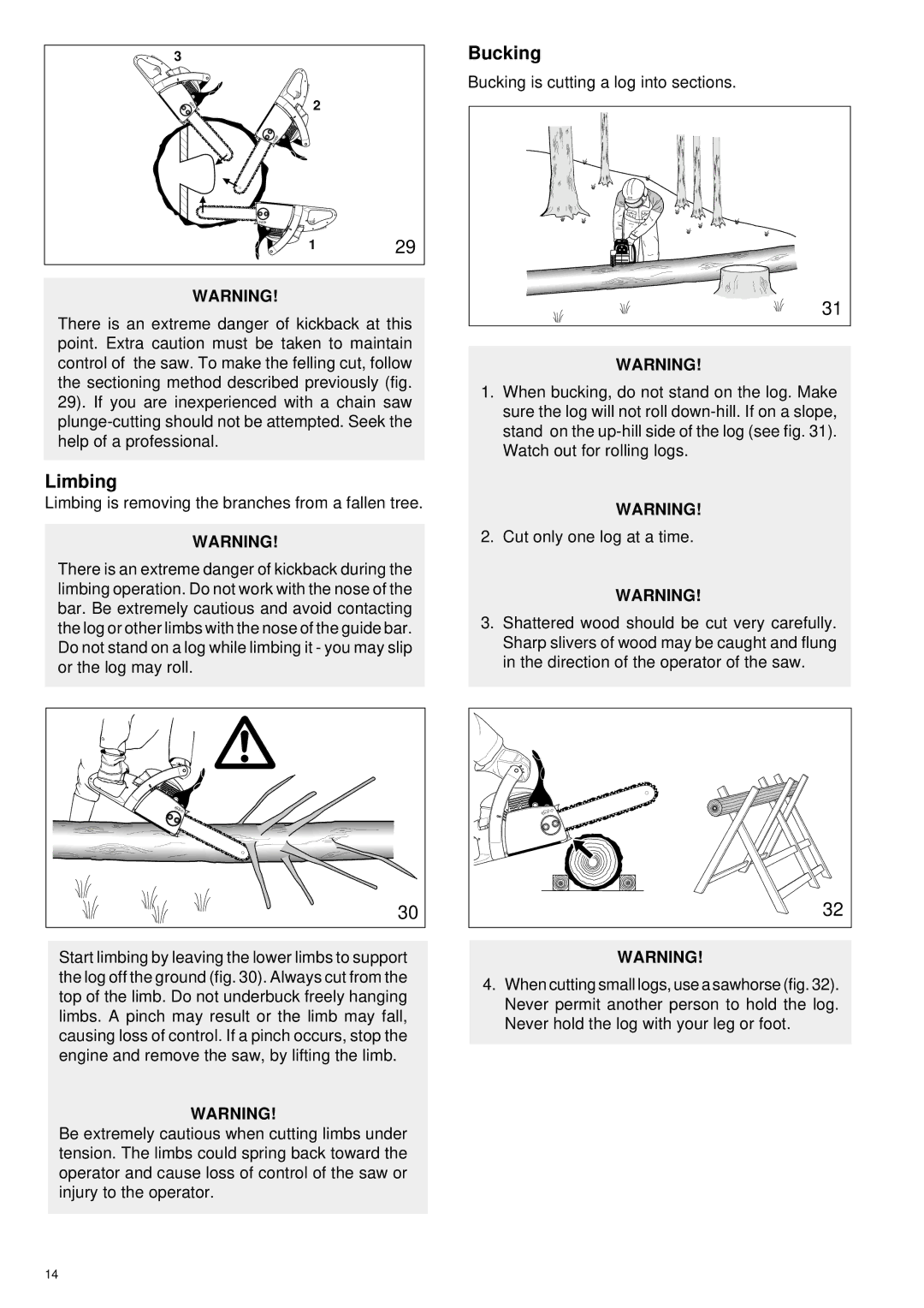 Makita DCS34 manual Limbing, Bucking, 129 