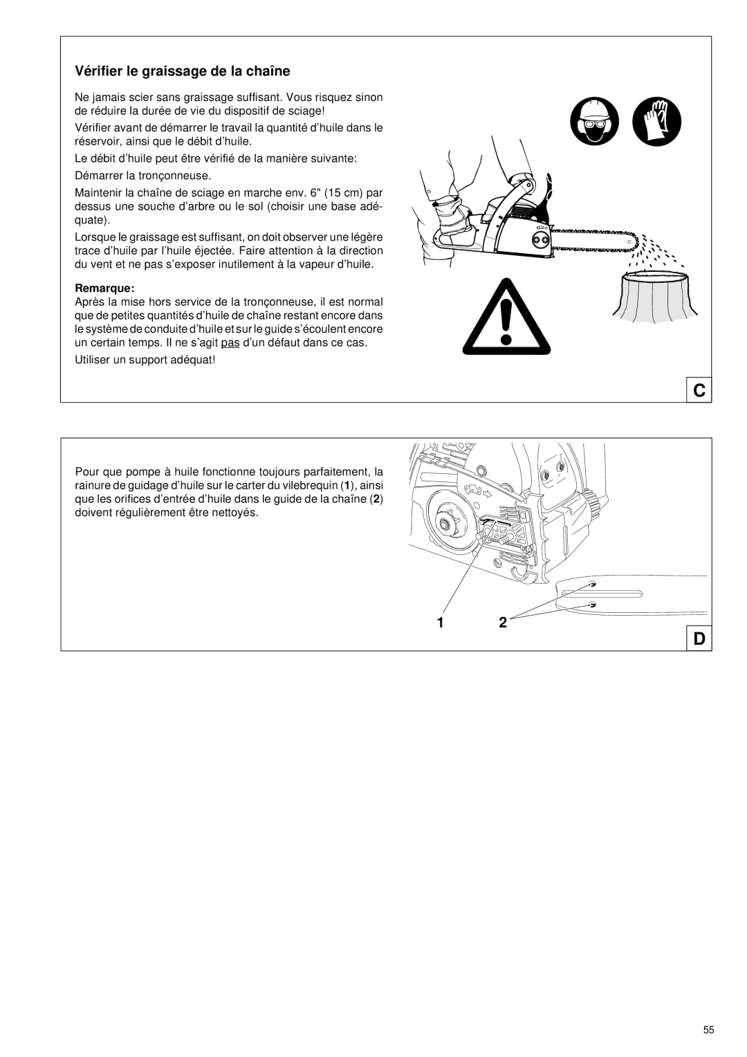 Makita DCS34 manual Vé rifier le graissage de la chaîne, Remarque 