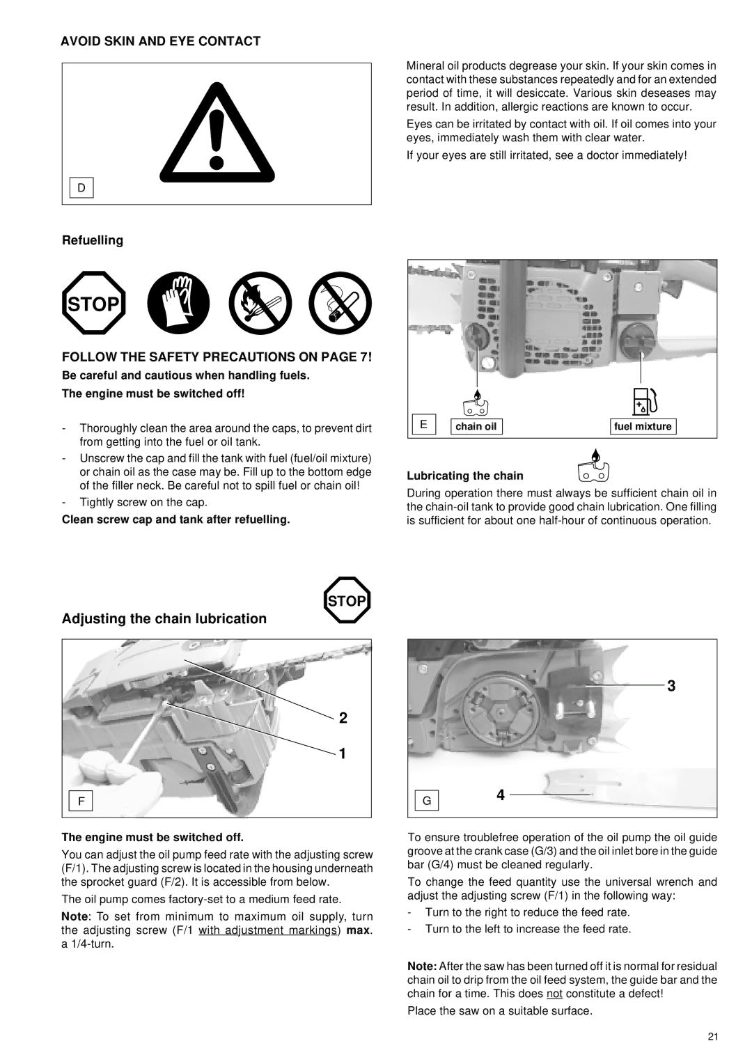 Makita DCS430, DCS431, DCS520, DCS520i, DCS540, DCS5200, DCS5200i manual Adjusting the chain lubrication, Refuelling 