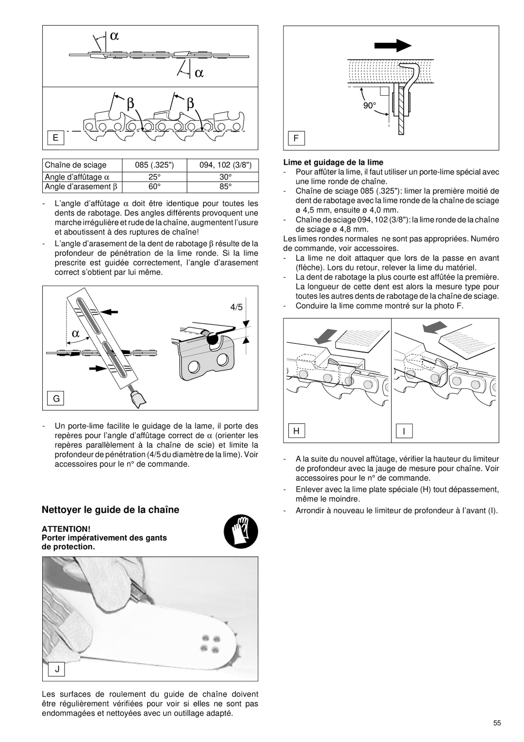 Makita DCS430, DCS431, DCS520, DCS520i, DCS540, DCS5200, DCS5200i manual Nettoyer le guide de la chaîne 