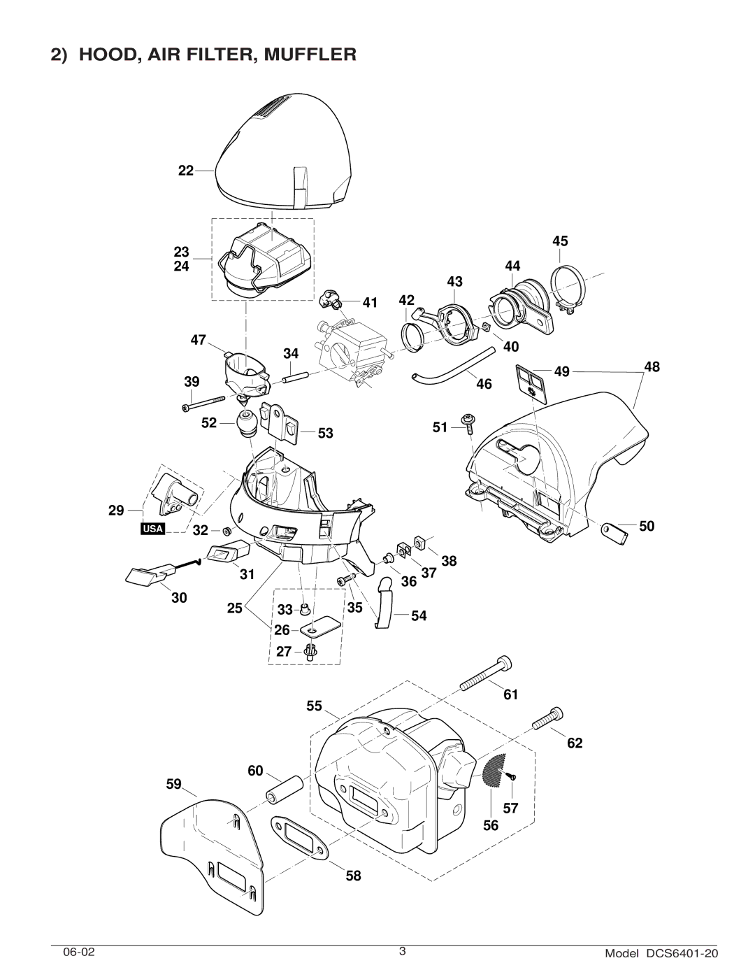 Makita DCS6401-20 manual HOOD, AIR FILTER, Muffler 