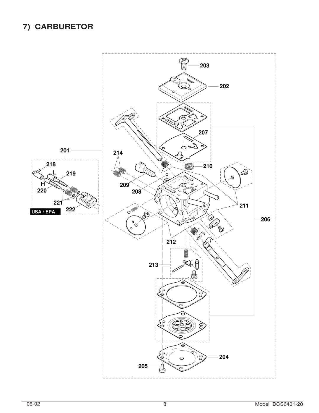 Makita DCS6401-20 manual Carburetor 