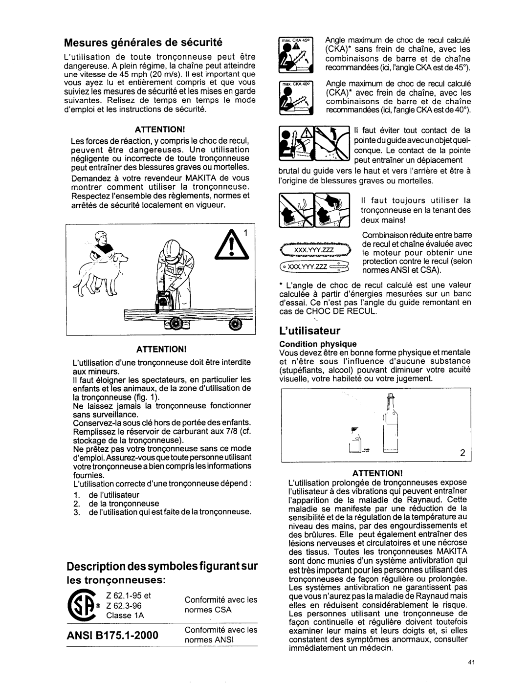 Makita DCS 7301, DCS6401, DCS 7901, DCS 7300, DCS 6400, DCS 7900 manual Condition physique 