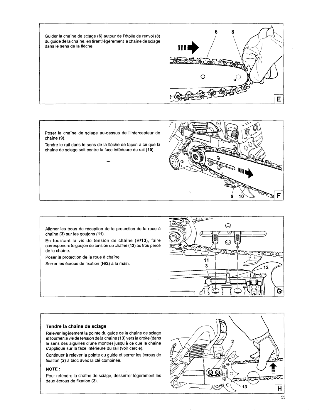 Makita DCS 7901, DCS6401, DCS 7300, DCS 6400, DCS 7900, DCS 7301 manual Tendre la chaine de sciage 