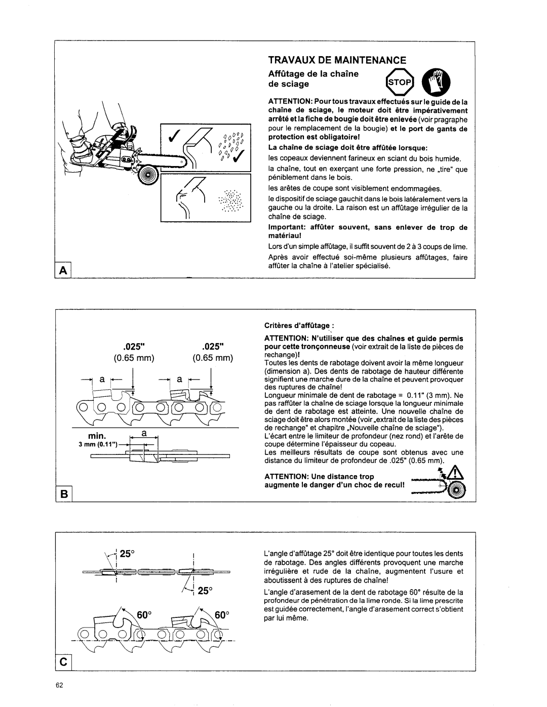 Makita DCS 7300, DCS6401, DCS 7901, DCS 6400, DCS 7900, DCS 7301 manual Mincll. .ll~.,ral, Affirtage de la chaine de sciage 