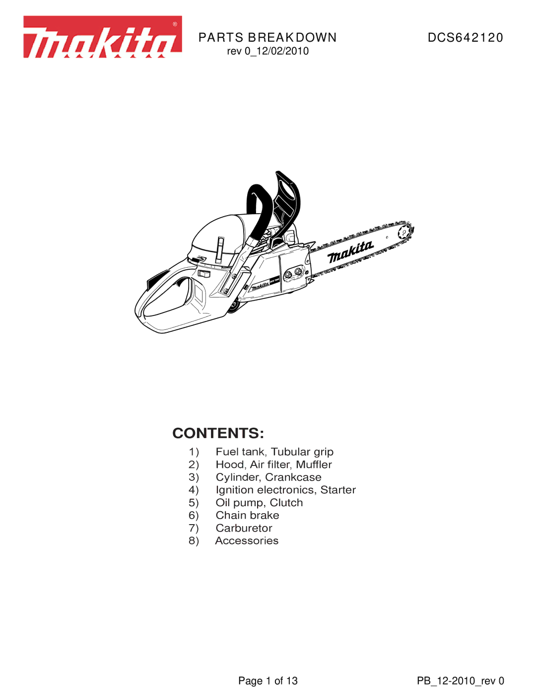 Makita DCS642120 manual Contents 