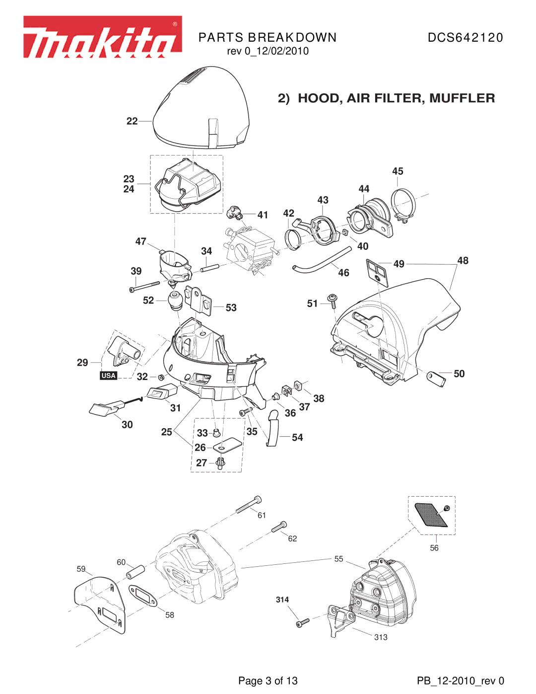 Makita DCS642120 manual HOOD, AIR FILTER, Muffler 