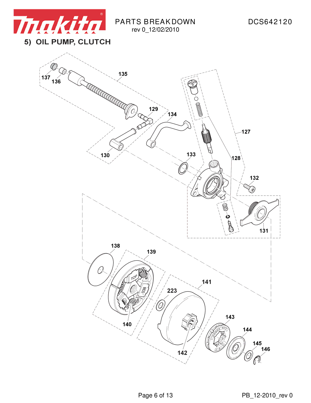 Makita DCS642120 manual OIL PUMP, Clutch 