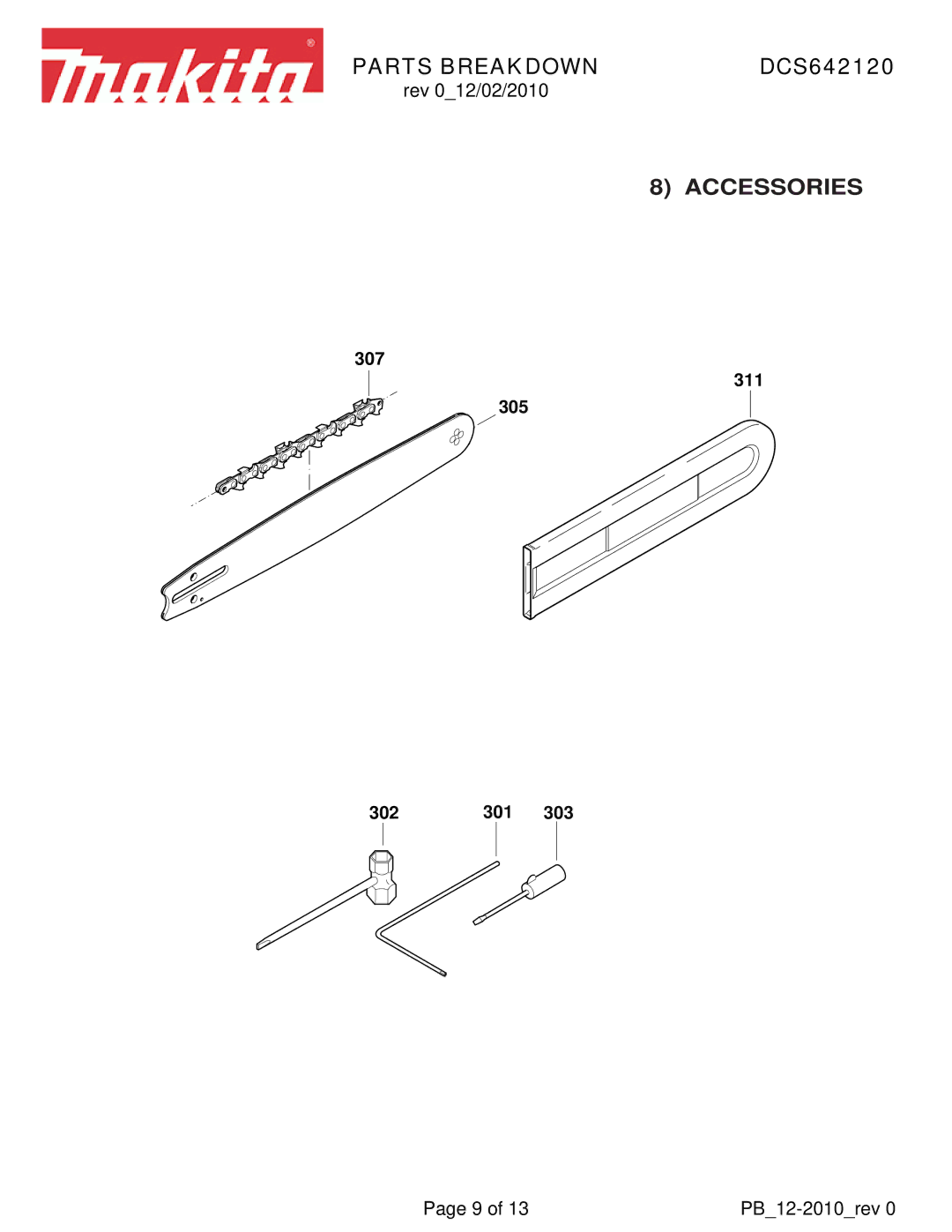 Makita DCS642120 manual Parts Breakdown, Accessories 