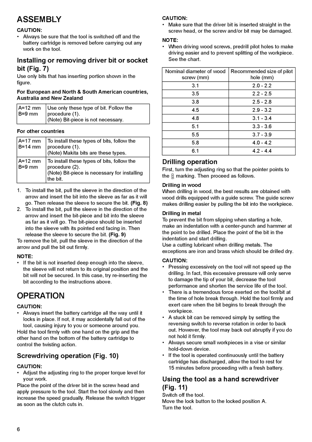 Makita DF030D instruction manual Assembly, Operation 