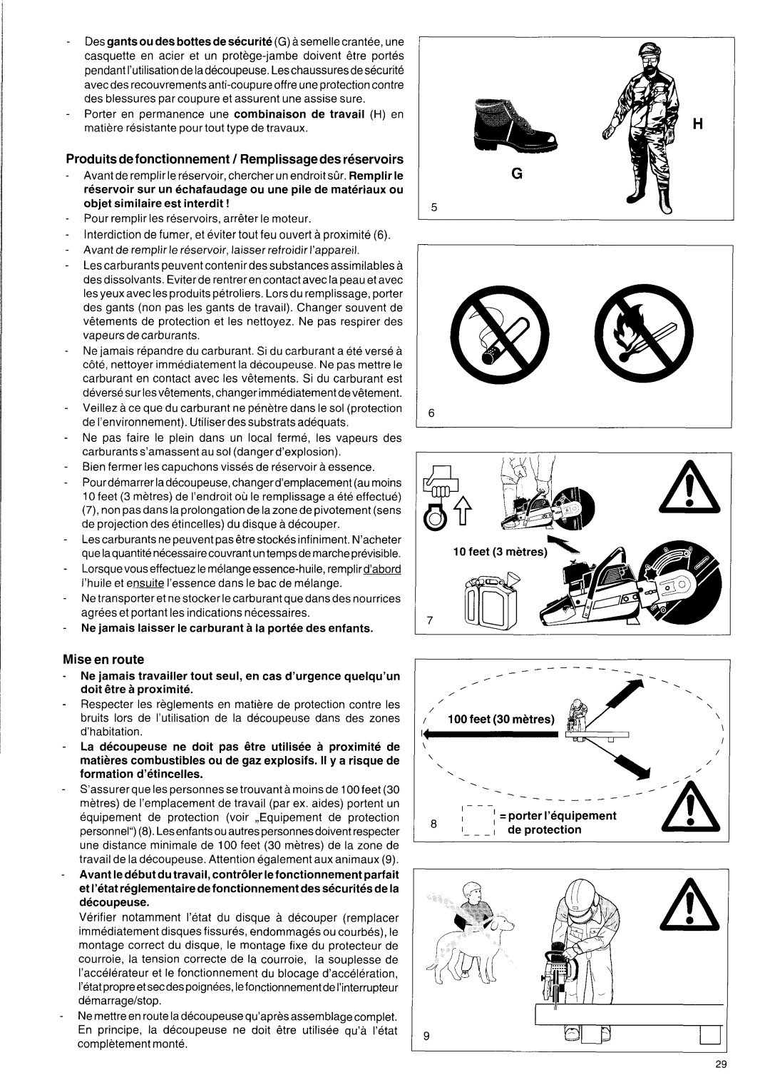 Makita DPC 9501, DPC 7000, DPC 9500, DPC 7001 Produitsde fonctionnement / Remplissagedes reservoirs, 100feet 30 metres 