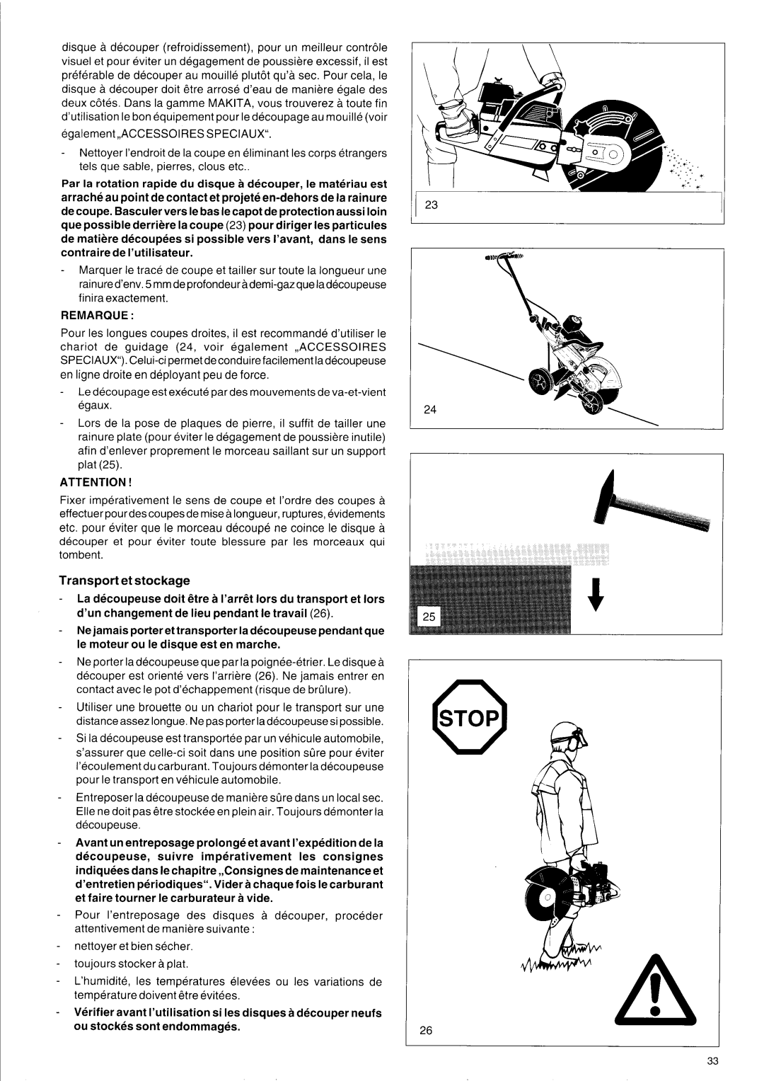 Makita DPC 9501, DPC 7000, DPC 9500, DPC 7001 owner manual Remarque 