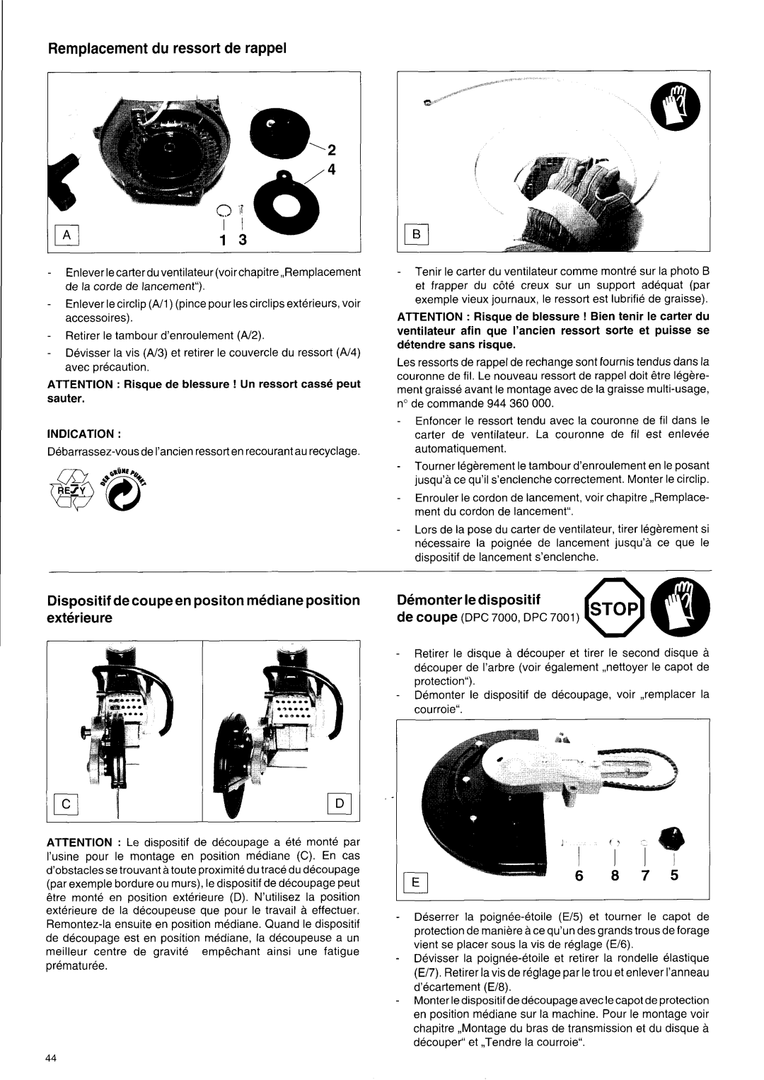 Makita DPC 7000, DPC 9501 Remplacementdu ressort de rappel, Debarrassez-vousde Iancienressorten recourantau recyclage 