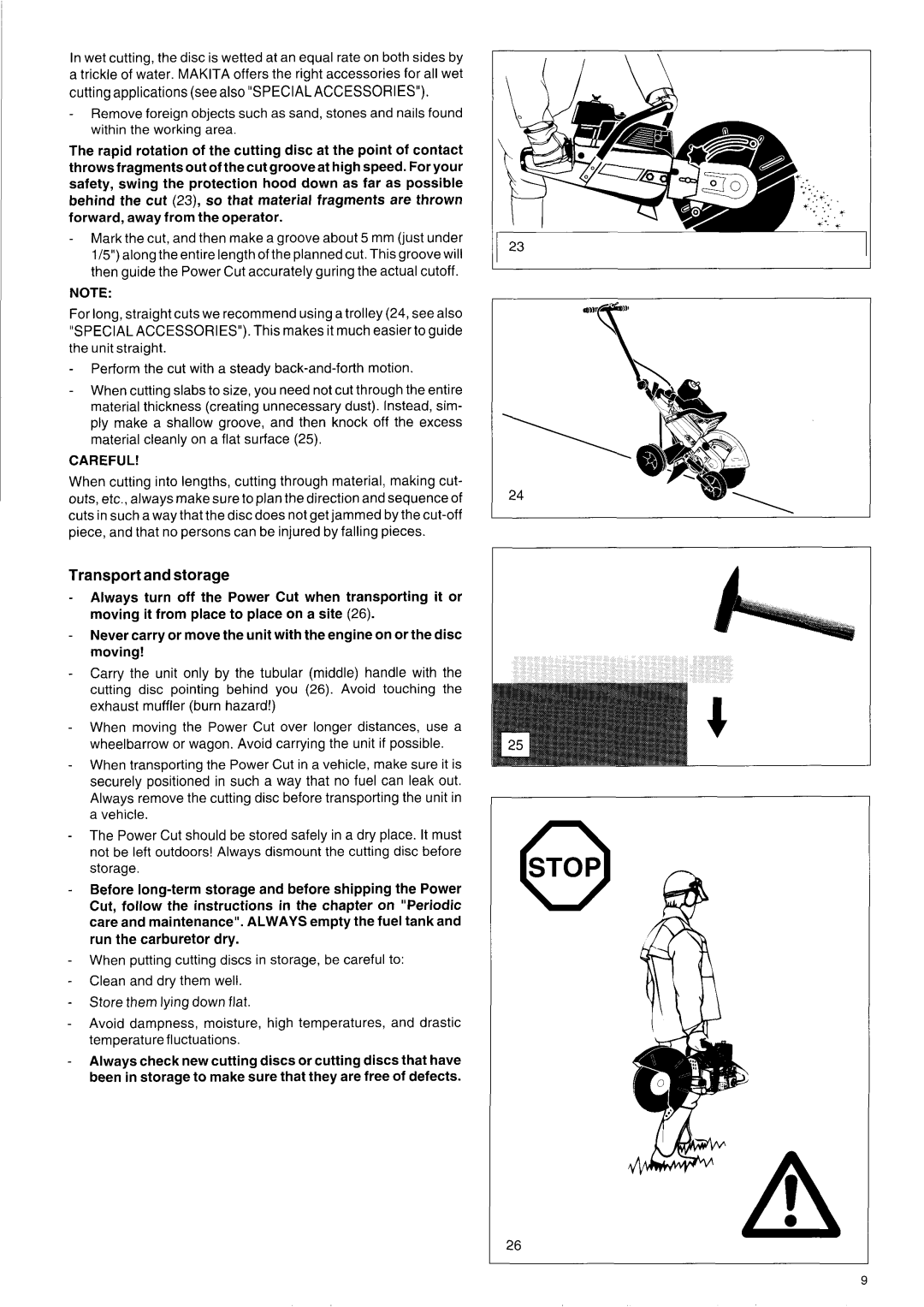 Makita DPC 9501, DPC 7000, DPC 9500, DPC 7001 owner manual Transport and storage 