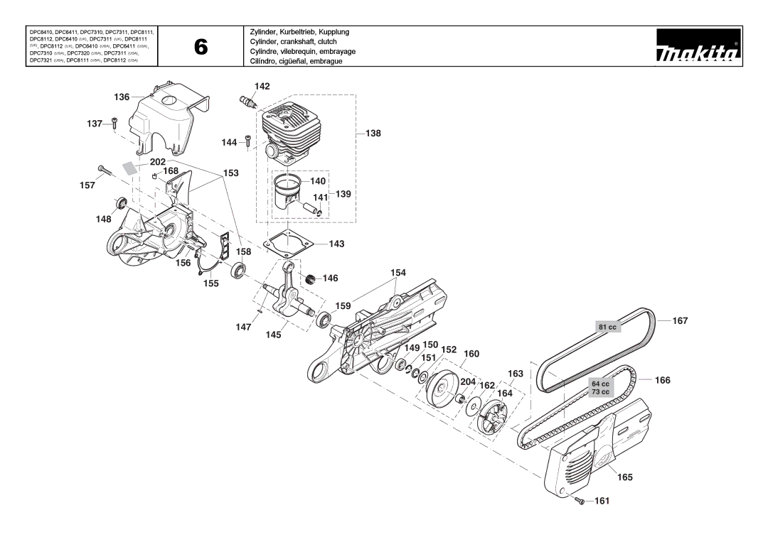 Makita DPC8111 (UK), DPC7311 (UK), DPC6410 (UK) manual 136 142 137 138 144 202 168 153 157 140 139 