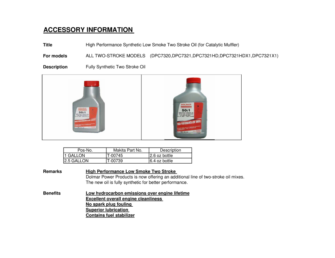 Makita DPC6410 (UK), DPC7311 (UK), DPC8111 (UK) manual Accessory Information 