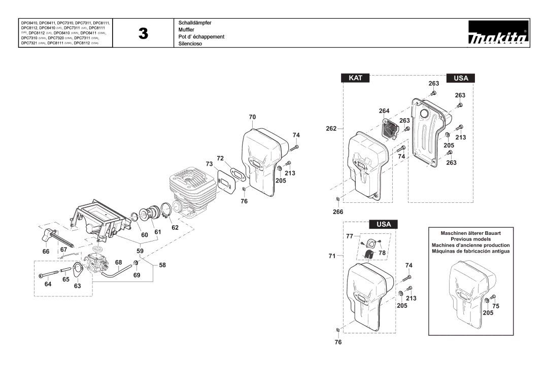 Makita DPC6410 (UK), DPC7311 (UK), DPC8111 (UK) manual Schalldämpfer, Muffler, Pot d’ échappement, Silencioso 